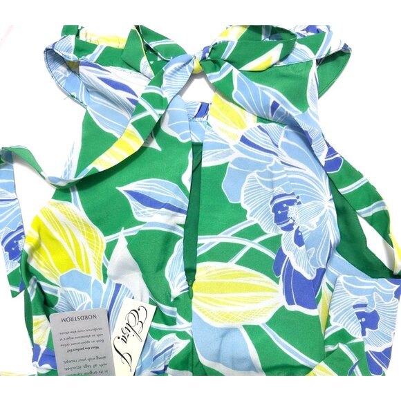 Eliza J Womens Green Blue Floral Pockets Halter Tiered Midi Dress Sz 12 New - Picture 4 of 9